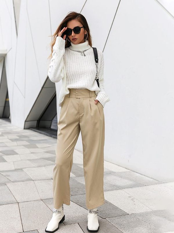 Apricot High Waist Office Lady High Street Pocket Straight Cargo Pants in Pants
