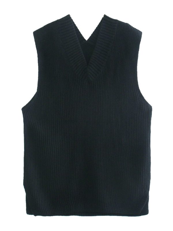 White Loose Split V-neck Sleeveless Knit Vest - Coats & Jackets - Uniqistic.com