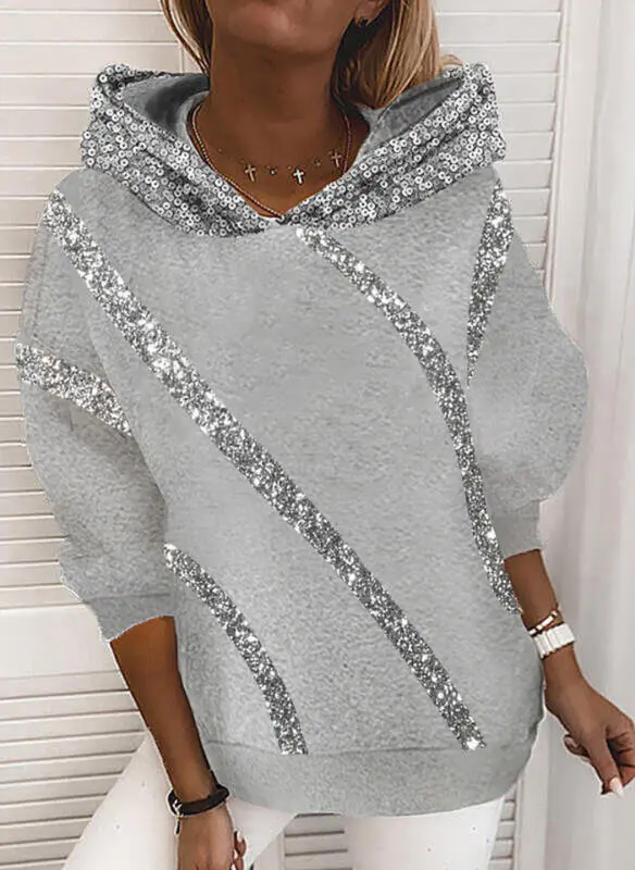 Sequined Printed Loose Hooded Sweater - Hoodies & Sweatshirts - Uniqistic.com