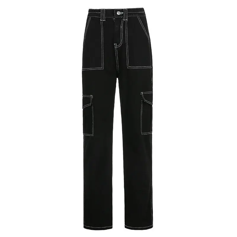 Street Hipster Mesh Red Bright Line Large Pocket Casual Straight-Leg Jeans - Pants - Uniqistic.com