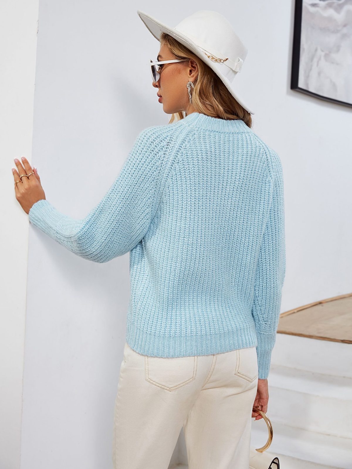 Office Lady Long Sleeve Skinny Blue Autumn Sweater - Sweaters - Uniqistic.com