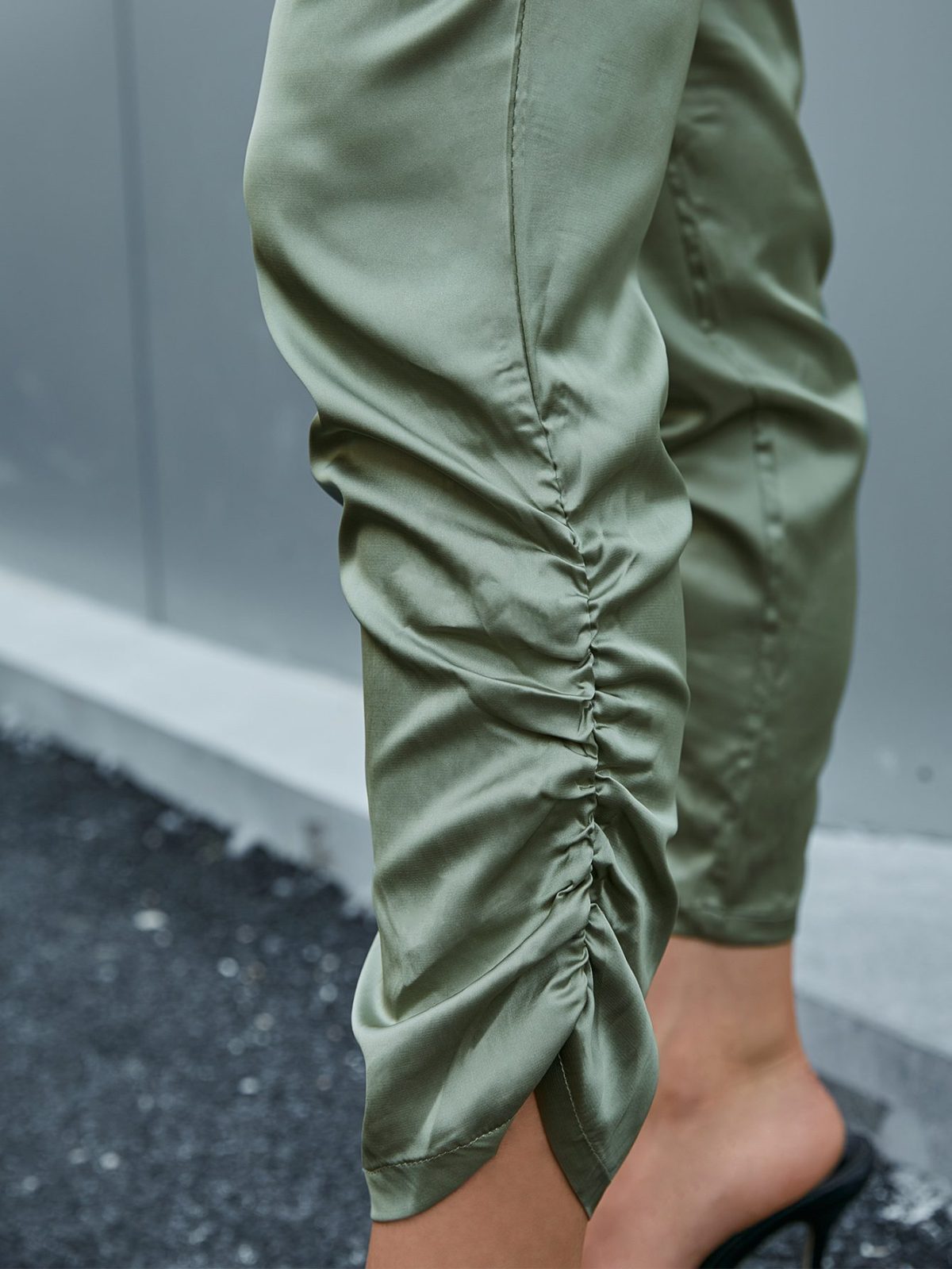 Satin silk long sleeve v-neck pocket jumpsuit