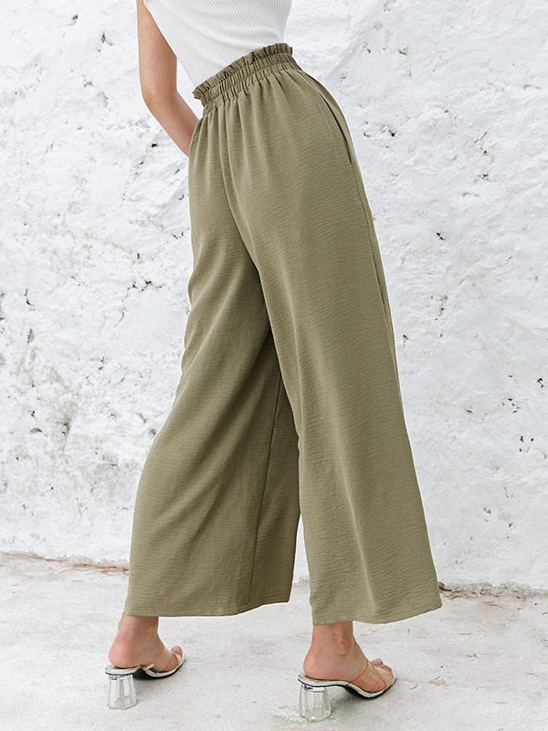 Solid color ruffled loose wide-leg pants spring summer women casual trousers fashion high waist soft female long pants