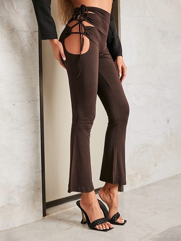 Hollow Out Flare High Street Chic Bandage Lace Up Trousers - Pants - Uniqistic.com