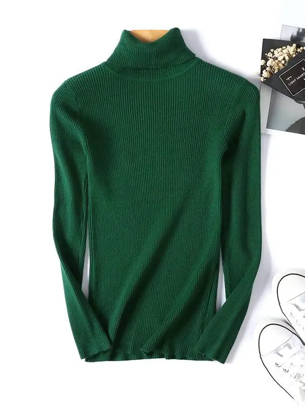 Long sleeve slim fit slimming solid color korean style fresh knitted shirt
