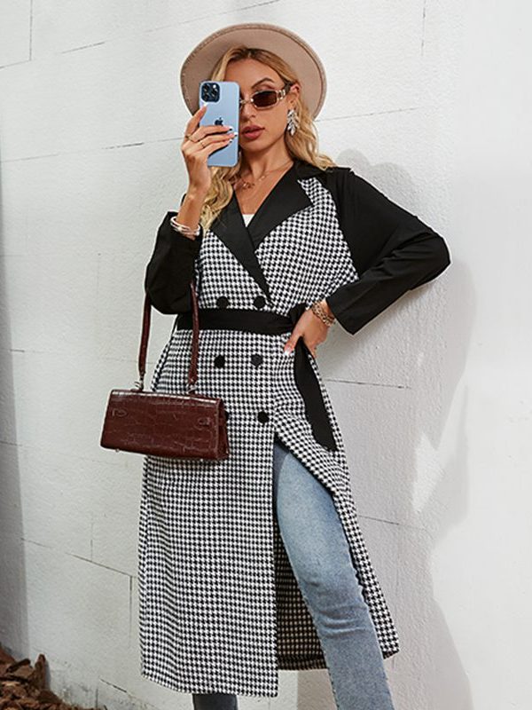 Office Lady Houndstooth Double-Breasted Cape Trench Coat - Coats & Jackets - Uniqistic.com