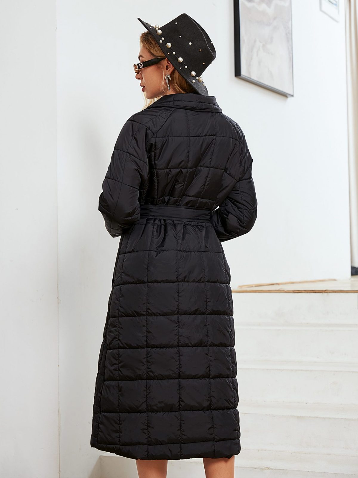 Elegant Black Plaid Puffer Long Quilted Coat - Coats & Jackets - Uniqistic.com