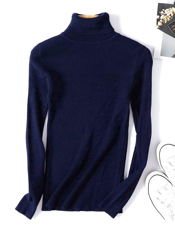 Long Sleeve Slim Fit Slimming Solid Color Korean Style Fresh Knitted Shirt in Blouses & Shirts