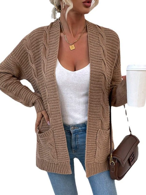 Twist Mid-Length Pocket Knitted Cardigan Coat in Sweaters