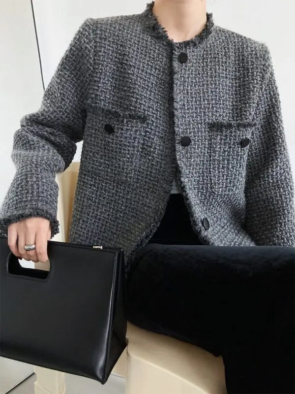 Tassel Short Frayed Hem Wool Tweed Top - Coats & Jackets - Uniqistic.com