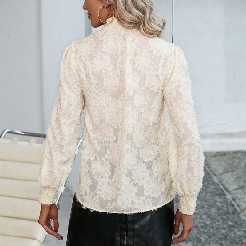 Jacquard Smocking round Neck Pullover Embroidered Shirt - Blouses & Shirts - Uniqistic.com