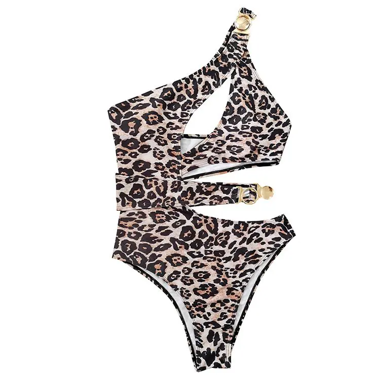 Leopard print belt buckle sexy swimsuit