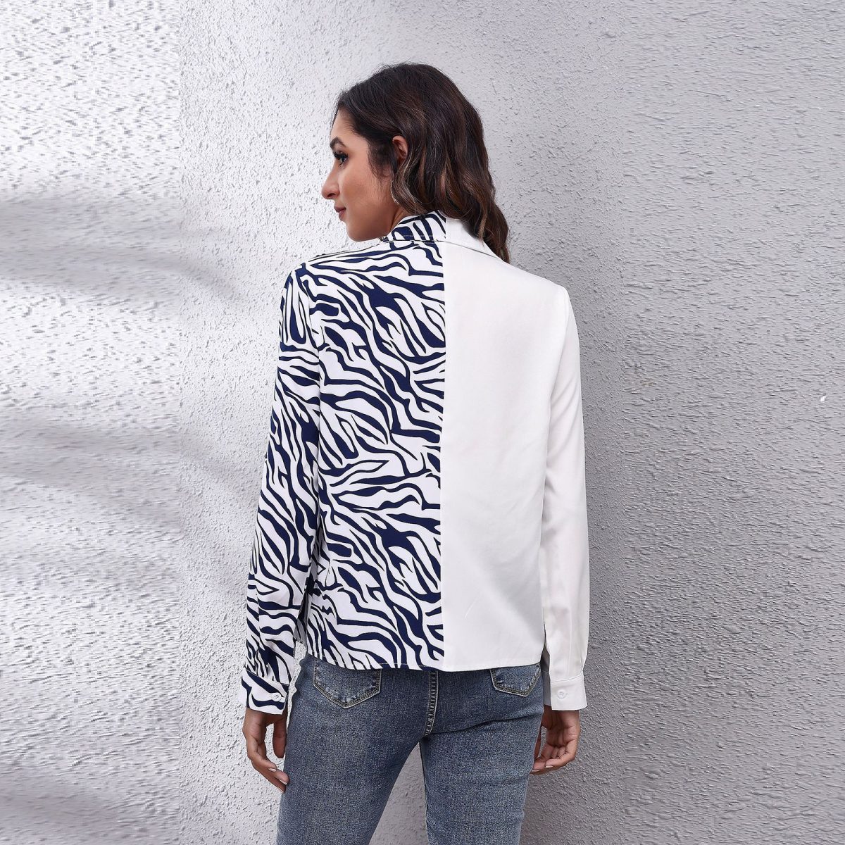 Collar Chessboard Zebra Pattern Stitching Long Sleeve Chiffon Jacket - Coats & Jackets - Uniqistic.com