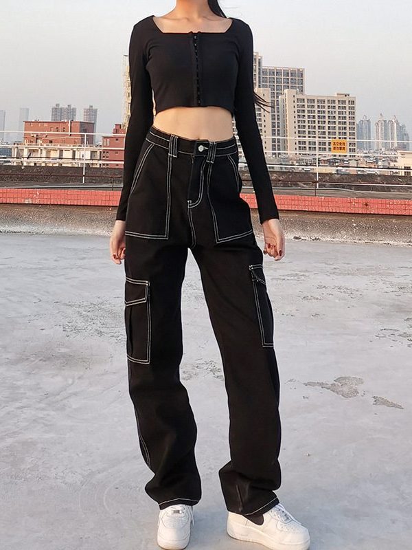 High Waist Black Bright and Dark Line Slimming and Straight Jeans - Pants - Uniqistic.com