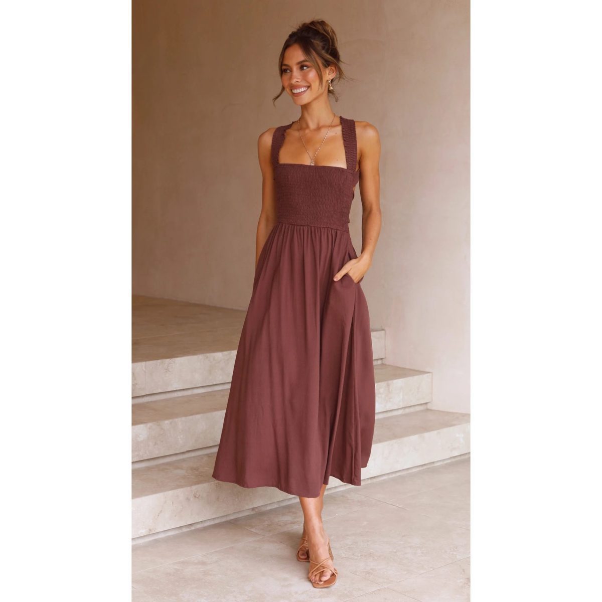 Solid Color Cotton Linen Sleeveless Dress in Dresses