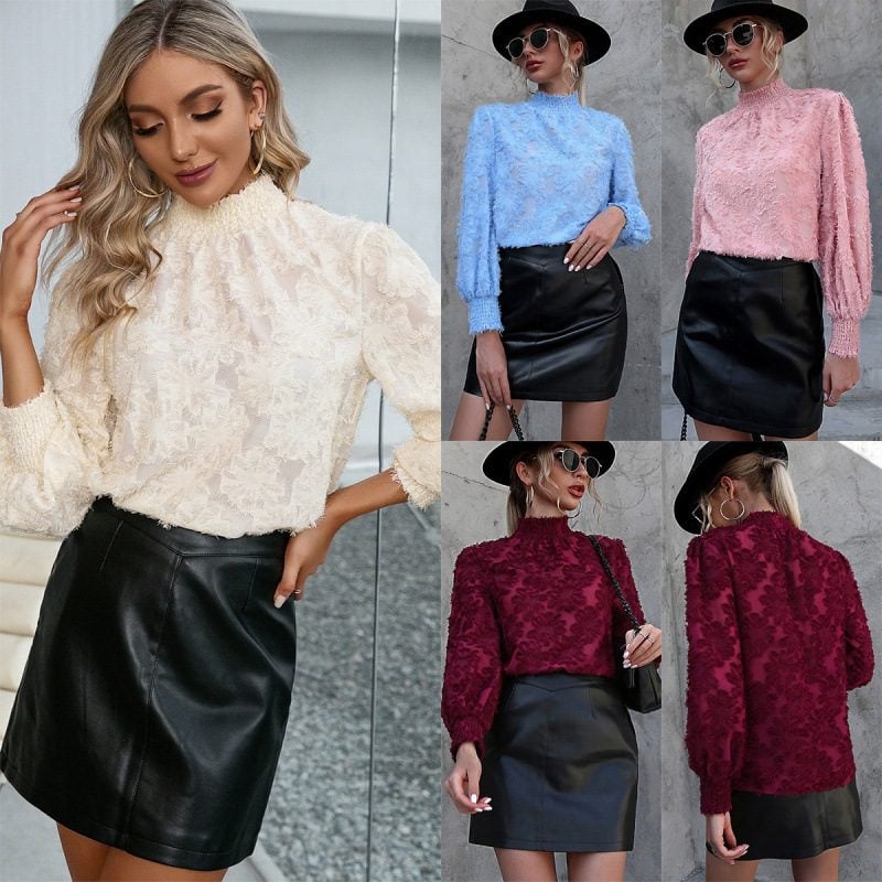 Jacquard Smocking round Neck Pullover Embroidered Shirt - Blouses & Shirts - Uniqistic.com