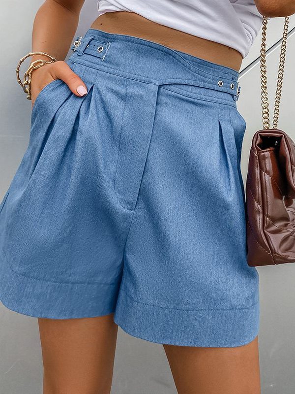 Casual solid blue high waist women shorts - Shorts - Uniqistic.com