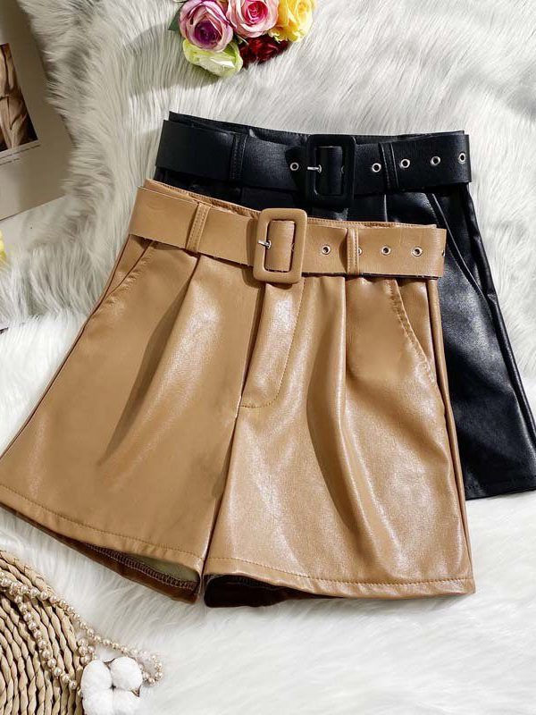 High Waist Pure Color PU Leather Shorts - Shorts - Uniqistic.com