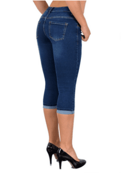 Summer Stretch Slim Fit Large Size Flanging Denim Cropped Pants in Pants