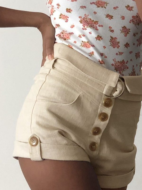 Casual High Waist Button Women Shorts - Shorts - Uniqistic.com