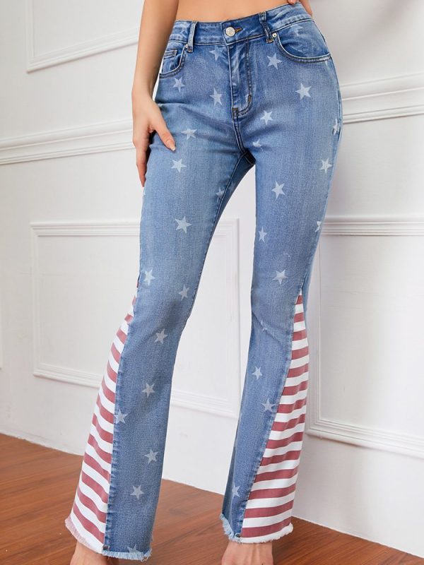 Color matching women striped jeans