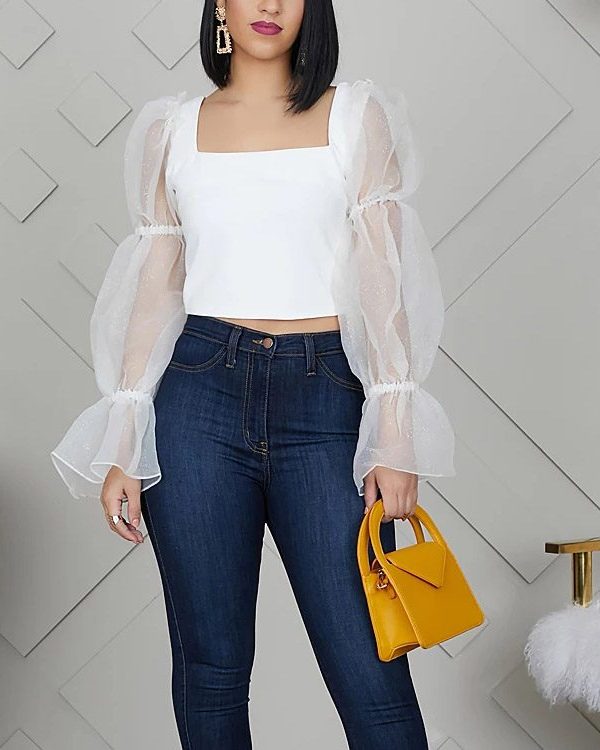 See-through Sexy Mesh Stitching Blouse - Blouses & Shirts - Uniqistic.com