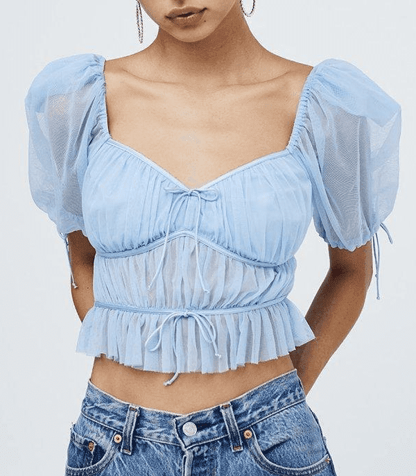 Light Tulle Soft Pleated Lace-up Square Collar Bra Top - T-shirts & Tops - Uniqistic.com