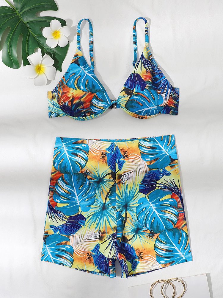 Floral print bikini push up swimsuit