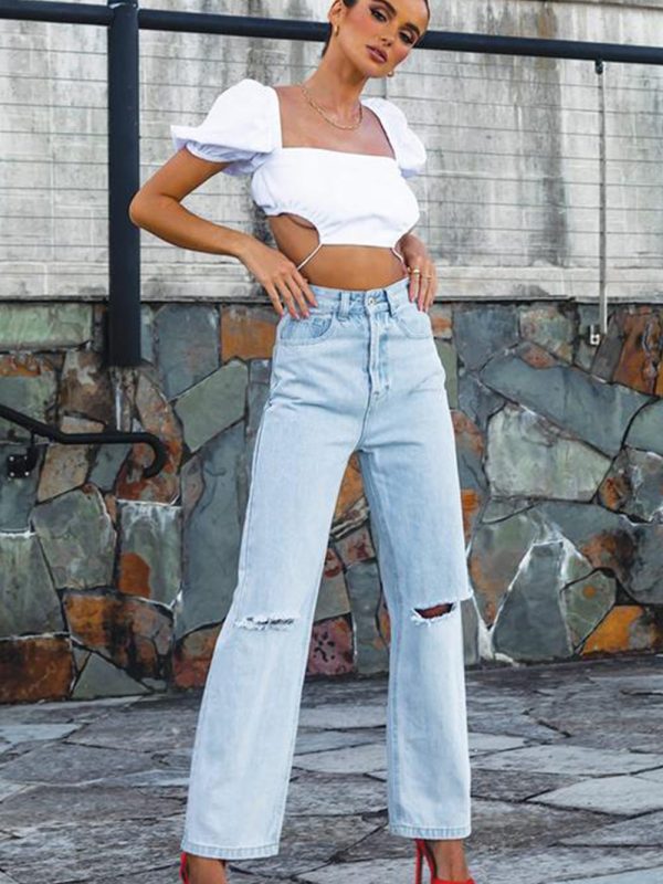 Loose Hole High Waist Street Fashion Trends Jeans in Pants