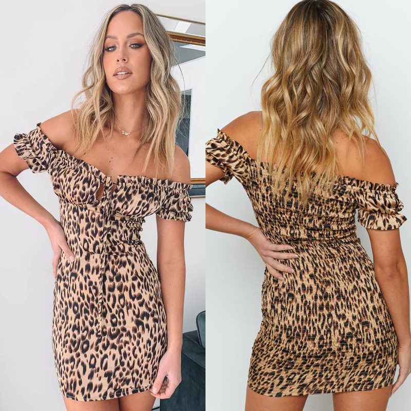 New Leopard Print off-Shoulder off-Shoulder Slim Sheath Dress - Dresses - Uniqistic.com