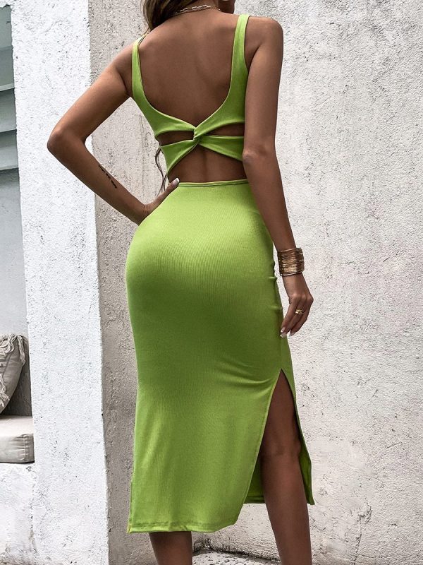 Sexy Backless Slit Slim-Fit Sheath Mid-Length Vest Dress in Dresses