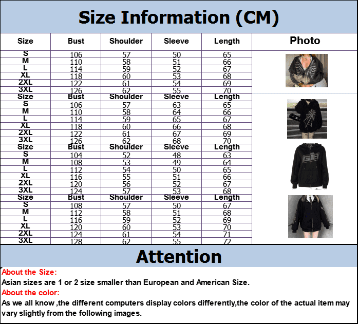 Rhinestone Skeleton Gothic Black Zip Up Oversized Sweatshirts in Hoodies & Sweatshirts