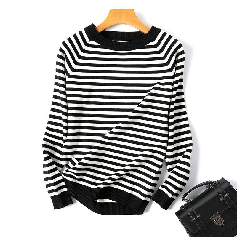 Long Sleeve Striped O-Neck Tops Korean Pull Femme Jumper in Sweaters