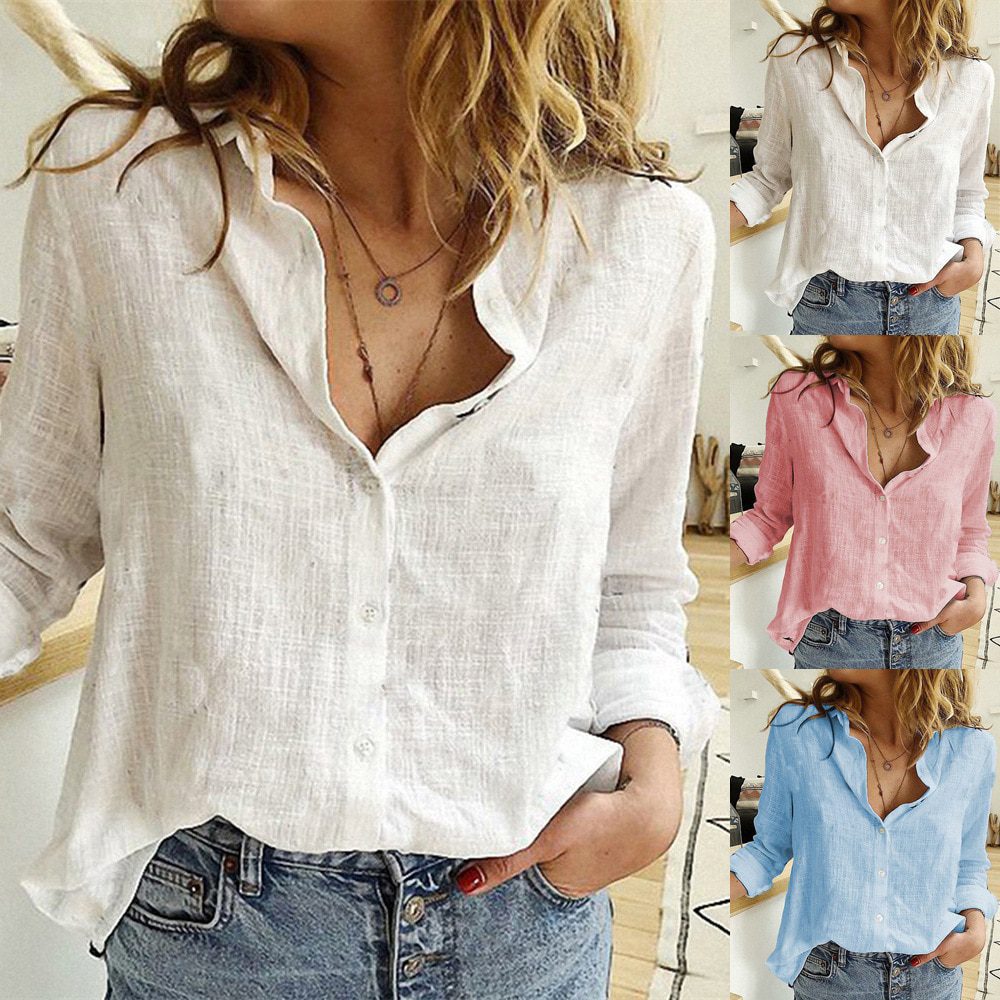Button Loose Long Sleeve Oversized Shirt in Blouses & Shirts