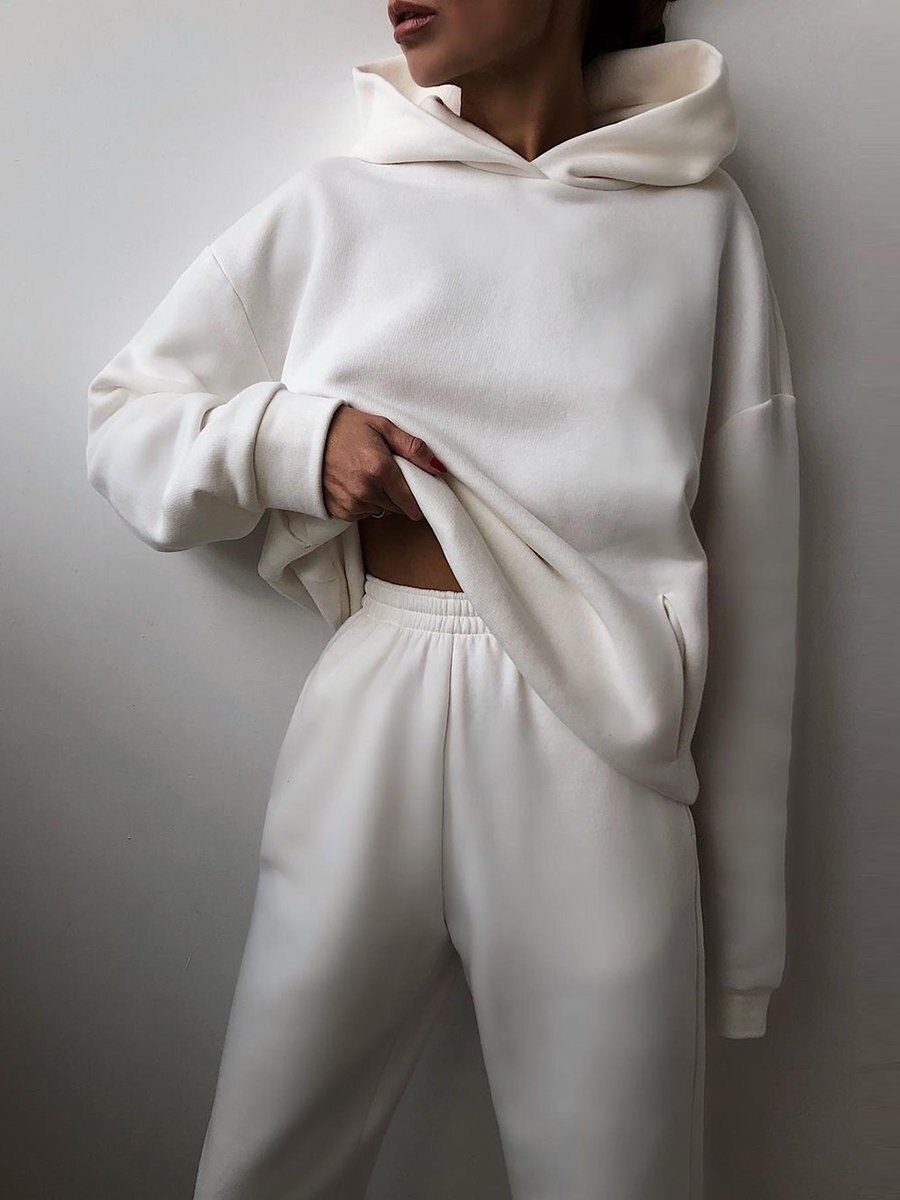 Casual Solid Long Sleeve Hooded Sport Suits in Hoodies & Sweatshirts
