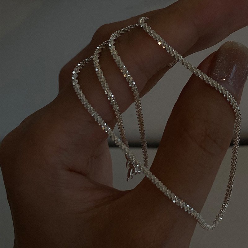 Sterling Silver Sparkling Clavicle Chain Choker Necklace - Necklaces - Uniqistic.com