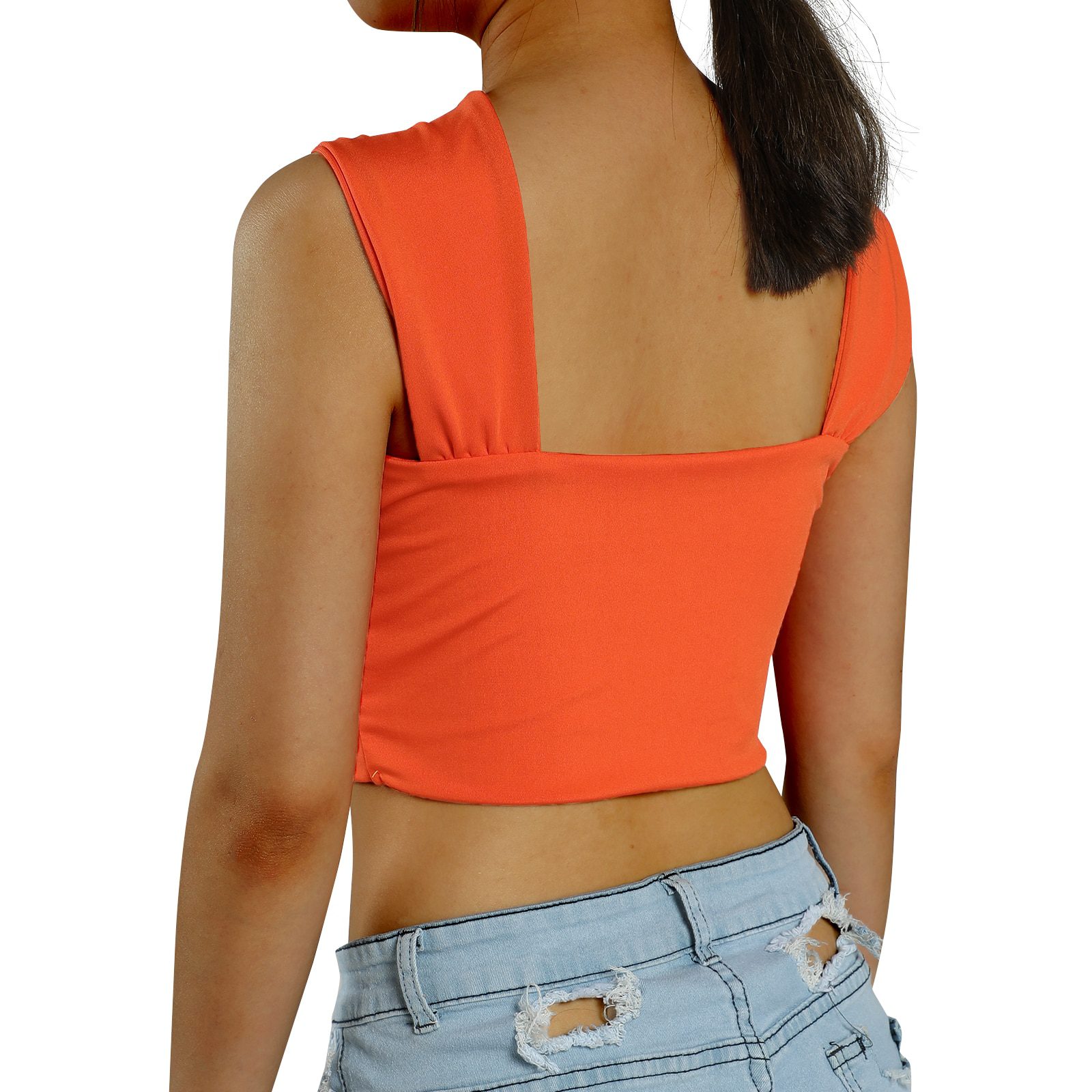Criss Cross Sexy Sleeveless Solid Color Cutout  Crop Top in T-shirts & Tops