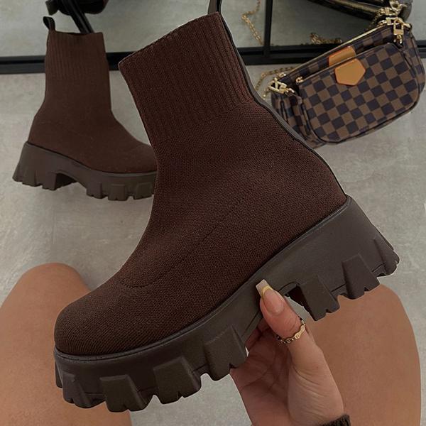 Thick-soled Casual Large Size Net Knitted Short Boots in Women's Boots
