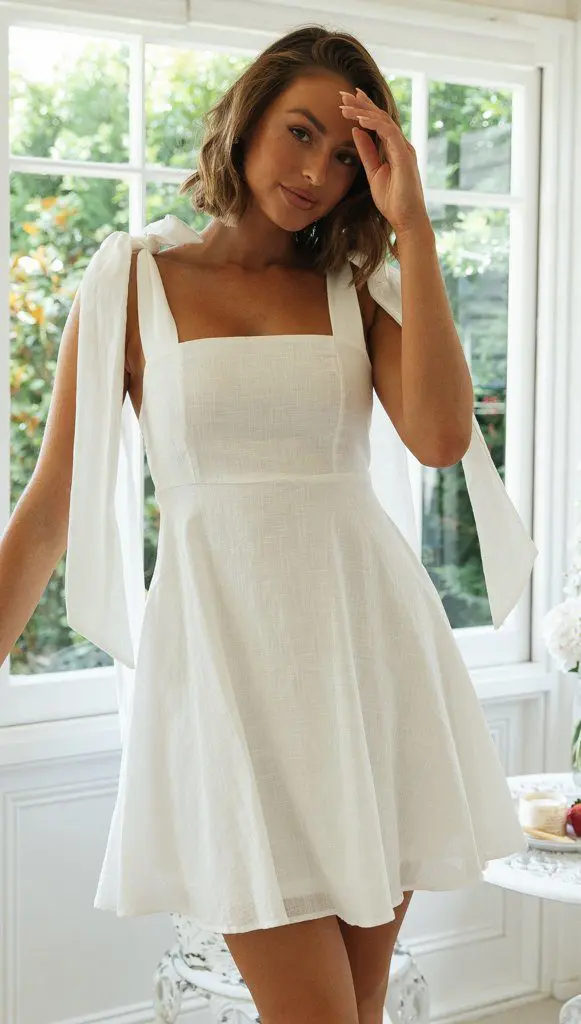 Shoulder Lace-up Slimming Solid Color Short Dress - Dresses - Uniqistic.com