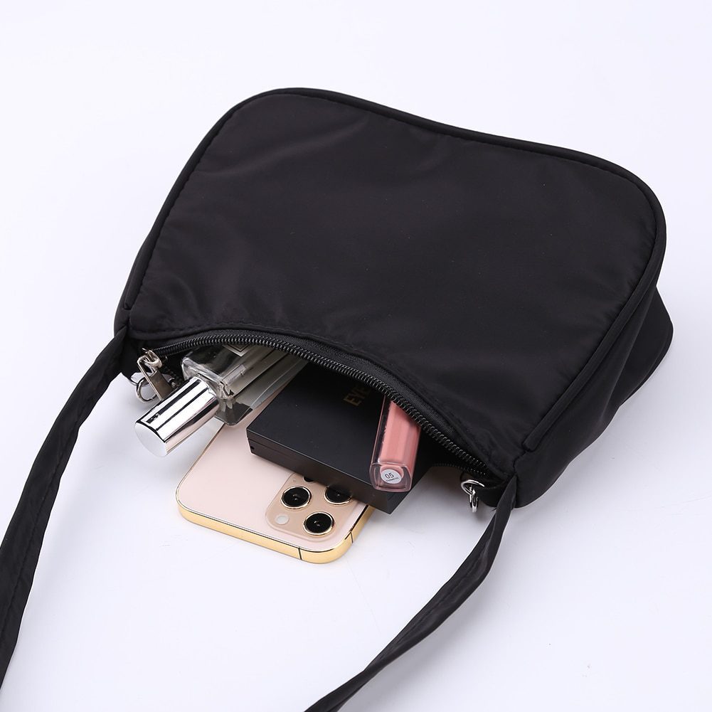 Small Shoulder Underarm PU Leather & Nylon Vintage Butterfly Chain Pure Color Zipper Mini Purse Handbag in Shoulder Bag