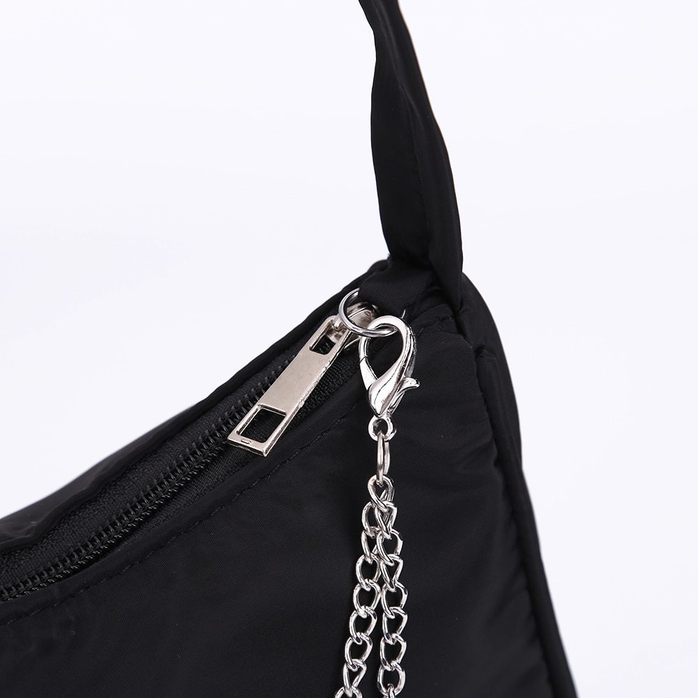 Small Shoulder Underarm PU Leather & Nylon Vintage Butterfly Chain Pure Color Zipper Mini Purse Handbag in Shoulder Bag