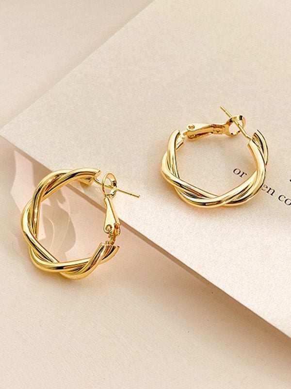 Twist metal circle geometric round hoop earrings