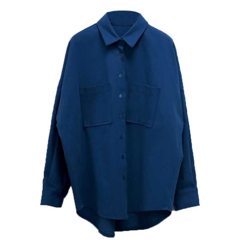 Double Pockets Turn-Down Collar Loose Blouse Shirt - Blouses & Shirts - Uniqistic.com