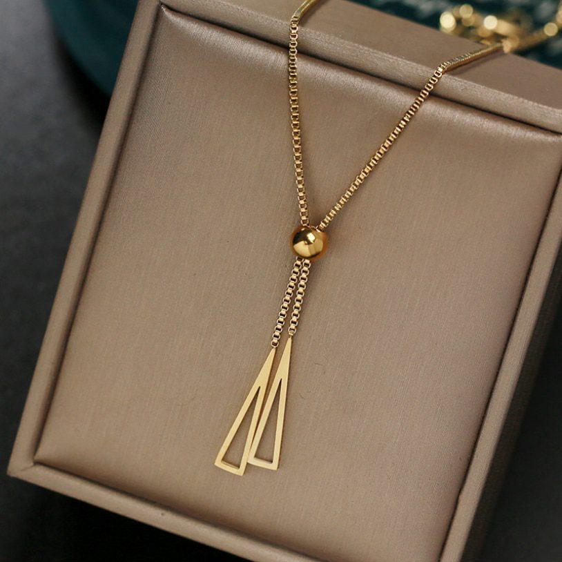 Stainless Steel Tassel Charms Chain Choker Necklace in Necklaces
