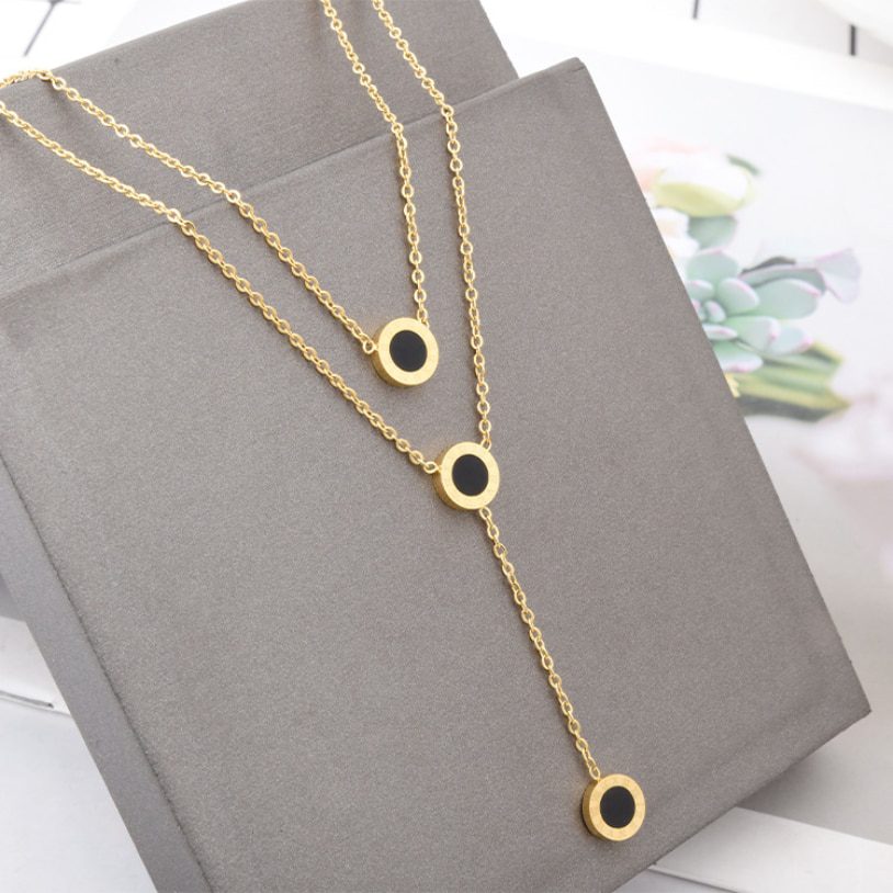 Stainless steel 2 layer chain choker necklace