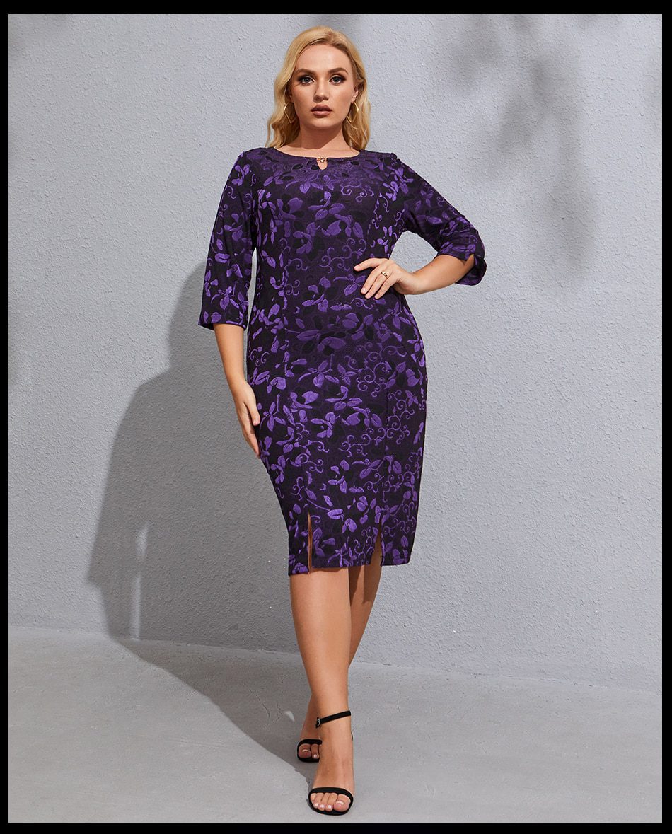 Elegant Vintage Long Sleeve Purple Dress in Dresses