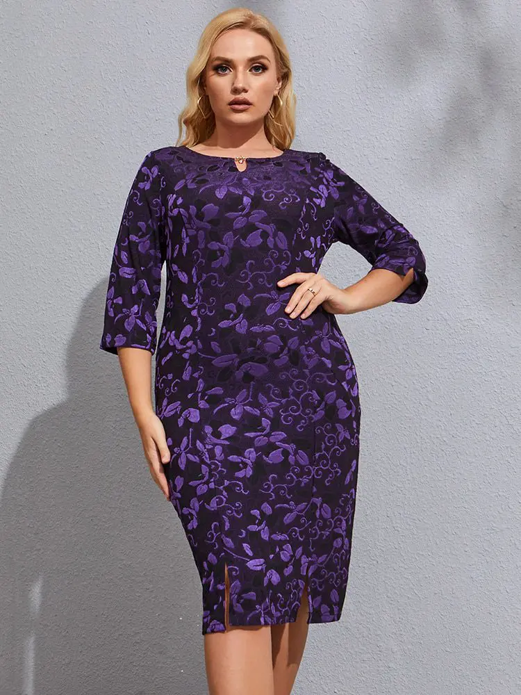 Elegant Vintage Long Sleeve Purple Dress in Dresses