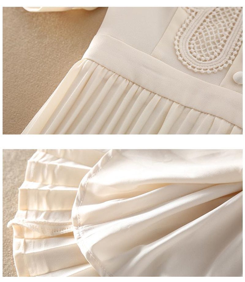 Vintage Short Sleeve Embroidered Pleated A-Line Midi Dress - Dresses - Uniqistic.com