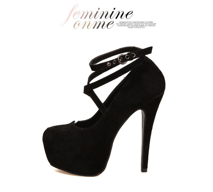 Cross-tied ankle strap platform high heels suede wedding party shoes