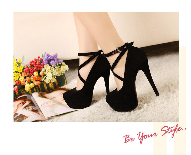 Cross-Tied Ankle Strap Platform High Heels Suede Wedding Party Shoes in Women's Pumps
